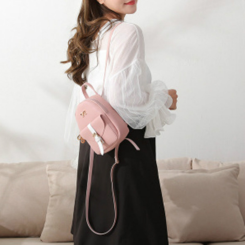 luxe cuir PU Kawaii mignon sac sacs à dos femmes Mini sac à dos boucle douce sacs d'école pour filles nœud-noeud pochette