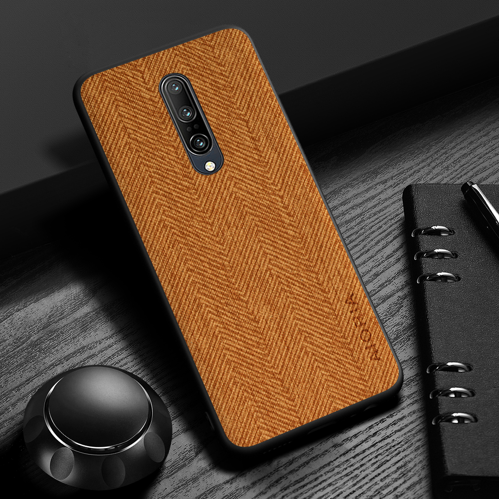 Case voor Oneplus 7 Pro 7T 7T Pro 6T Eenvoudig, lichtgewicht, duurzaam Lederen houder met houtnerf voor Oneplus 6: aluminium / Oranje