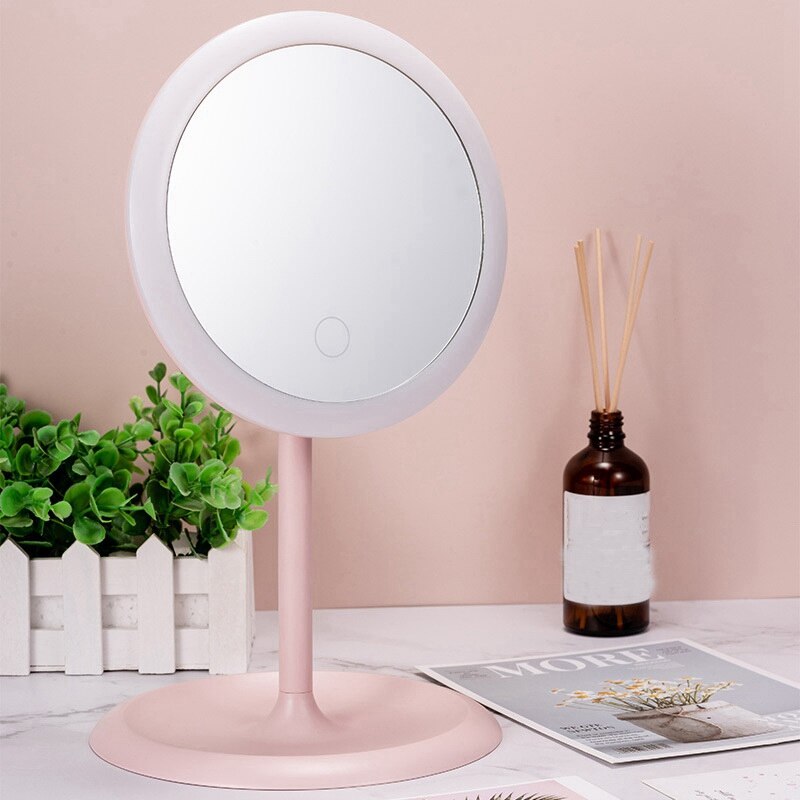 Draagbare Led Make-Up Spiegel Met Licht Dames Kaptafel Spiegel Met Opslag Desktop Vorm Cosmetische Spiegels