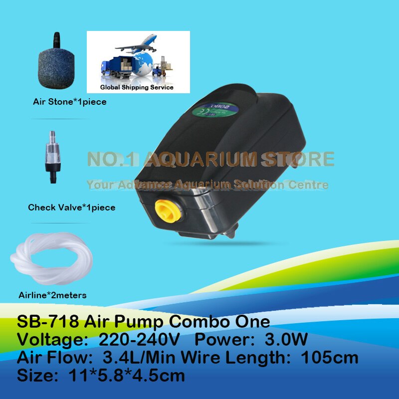 SOBO Silent Aquarium Air Pump Oxygen Pond Aerator Water Fish Tank SB-718 SB-738 3W/3.5W Authorized Dealer: SB-718 COMBO ONE / US Plug