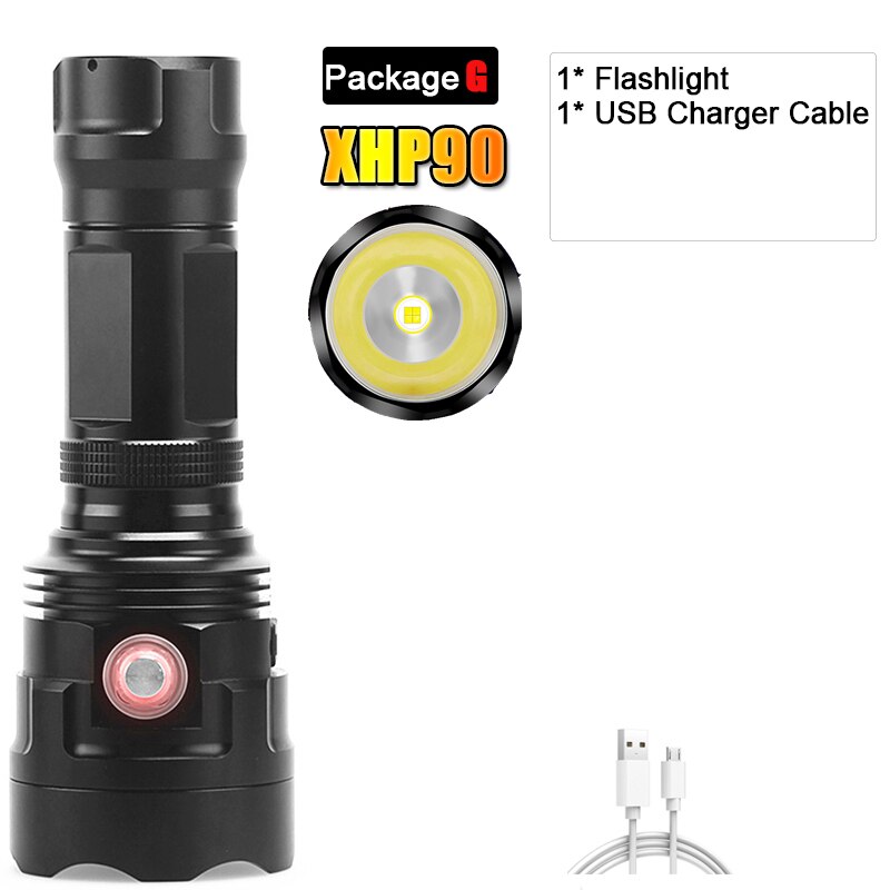 thumbnail image 2 of Rechargeable 990000LM XHP90 LED Tactical Flashlight - Super Bright, USB-C, Power Bank (2x26650) 2 of 6