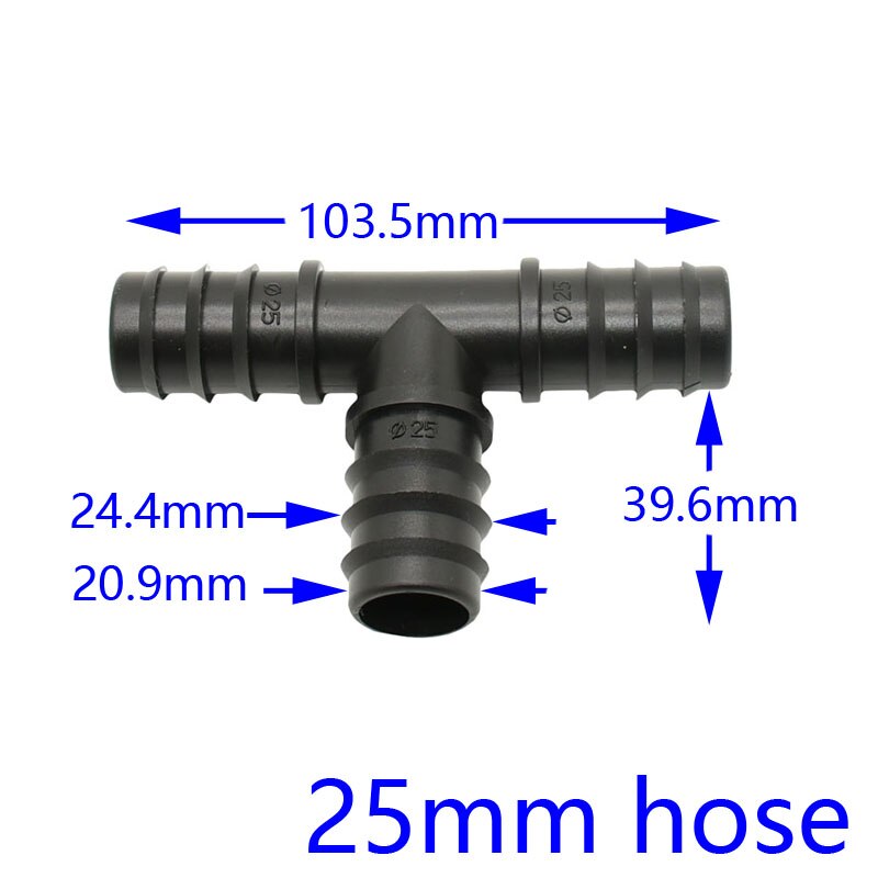 25mm Garden hose tee water splitter T barb connector 3 way drip irrigation connectors 3 ring adapter 2pcs: Default Title