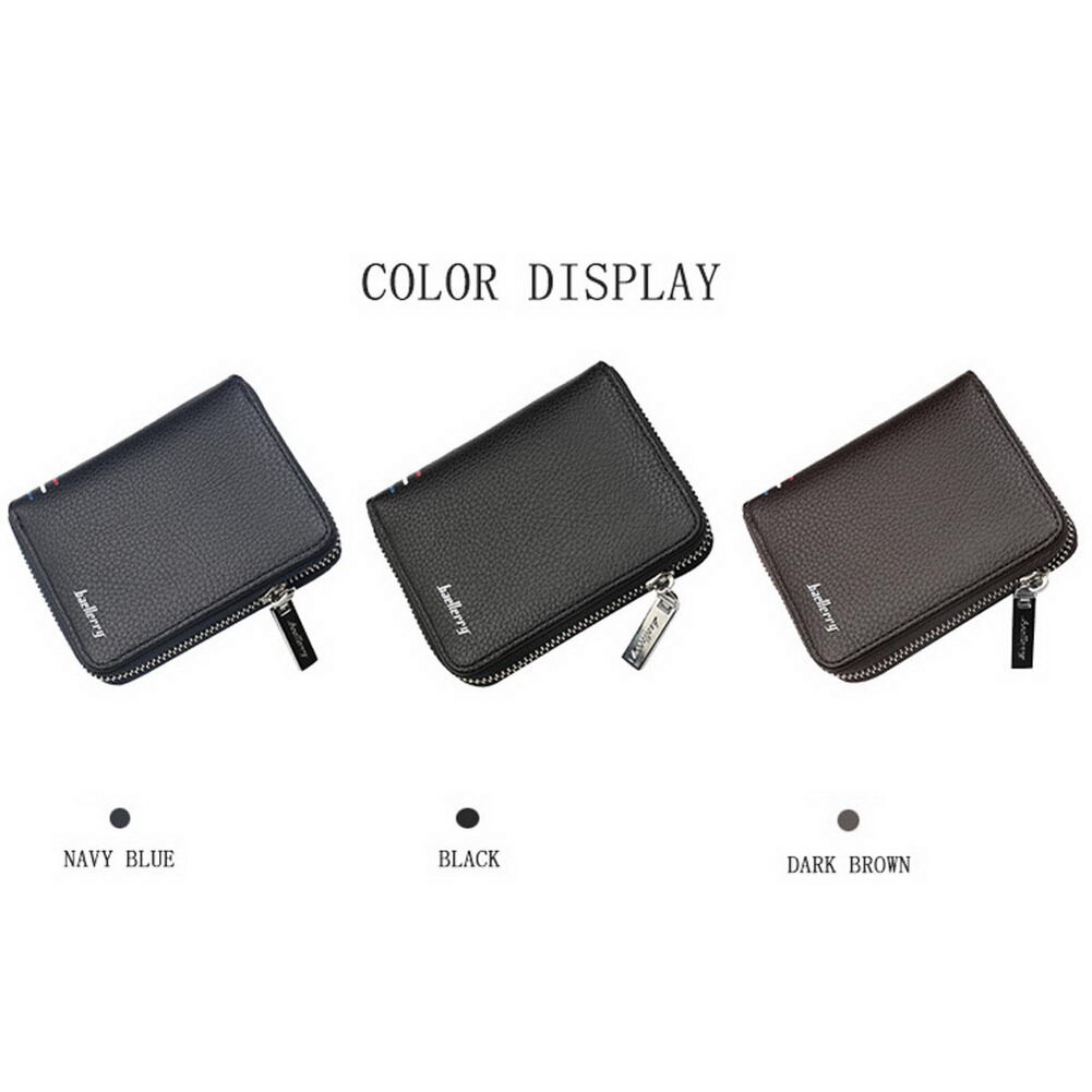 Mens PU Leather Zipper Wallet Zip Around Purse Bifold Multi Card Holder