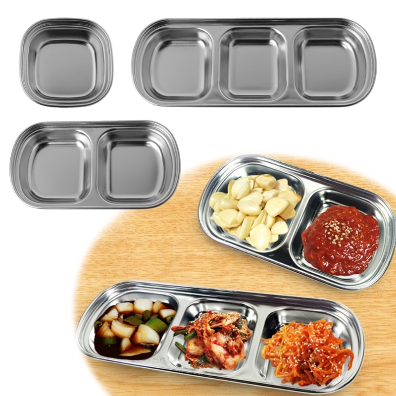 1- gitter / 2- gitter / 3- gitter rustfrit stål assorteret salatsauce dyppefad bakke skål køkkenservice
