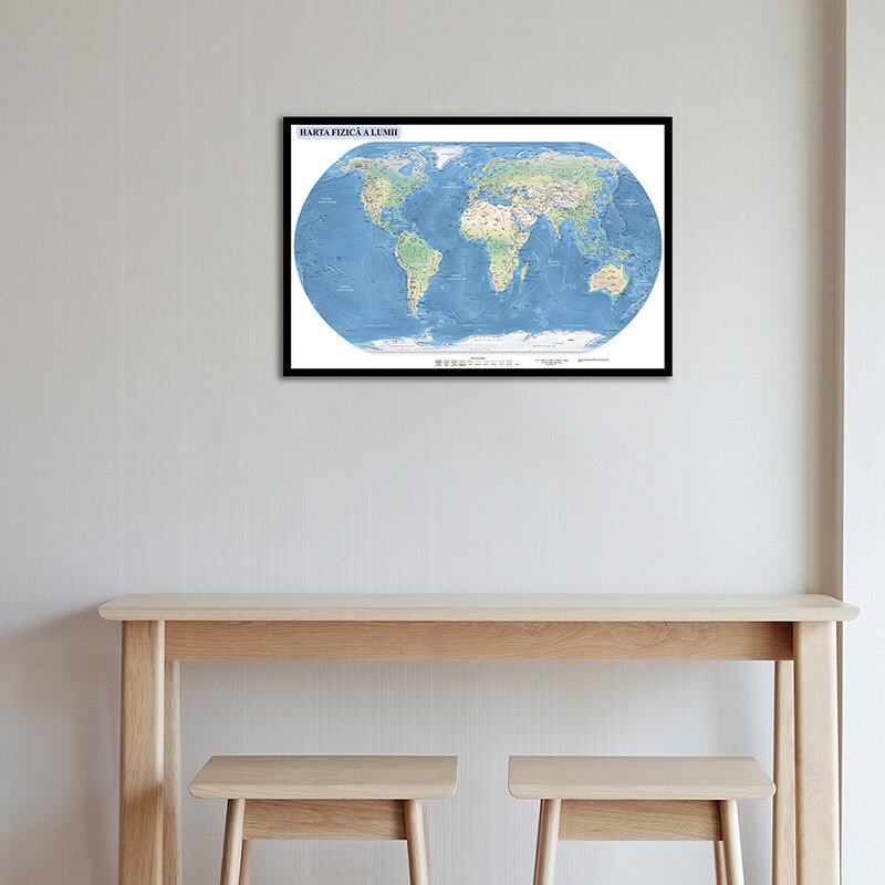 84X59Cm Geographic Kaart In Roemeens Canvas Kaart Van De Wereld Poster Wall Art Foto Voor Thuis kantoor Slaapkamer Decoratie