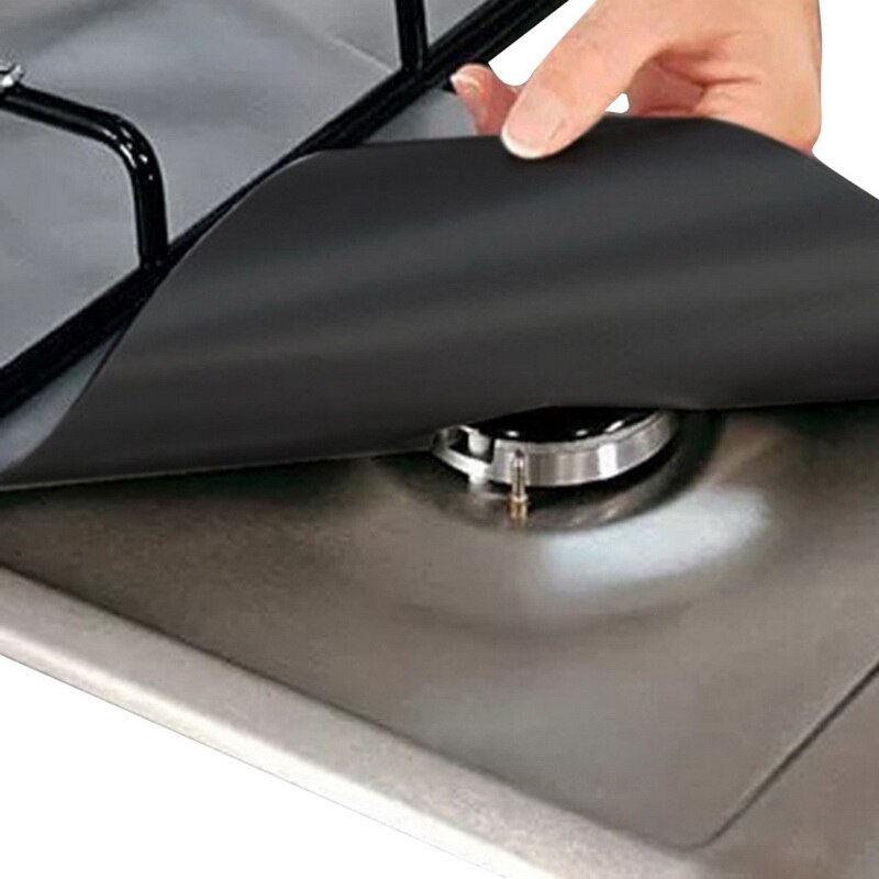 2/4Pcs Universal Oven Liner Gas Hob Protector Sheets Square Heat Resistant Burner Cooker Protector Washable Reusable Pad: Silver 2pc 