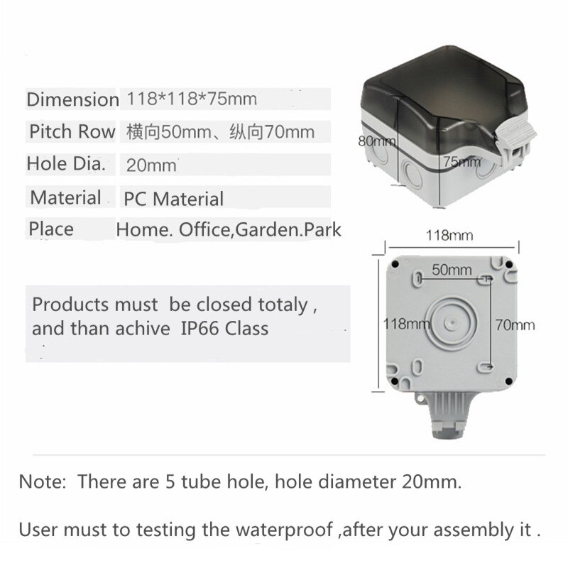 IP66 Outdoor weatherproof box for socket waterproof Protected against Splashing Water