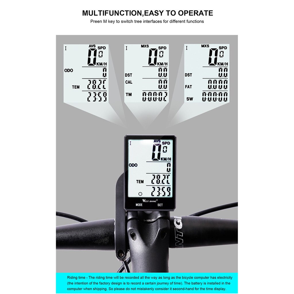 Mountainbike draadloze codemeter groot scherm engels waterdicht lichtgevende snelheidsmeter engels draadloos hoog  s8