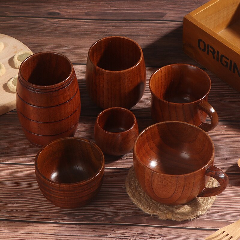 Copo de madeira natural clássico artesanal grande barriga cerveja café suco de leite xícara de chá tumbler