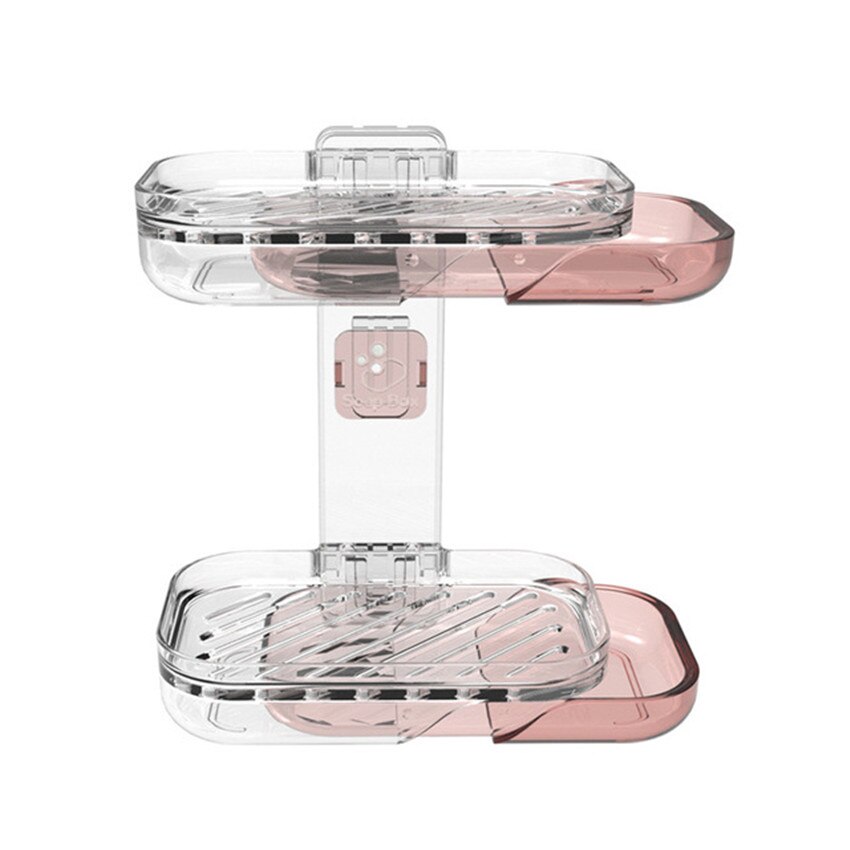 Transparent Laundry Soap Holder Case Wall Mounted Suction Cup Soap Dishes, Double Layer Bathroom Drain Soap Box Tray Shelf: 5