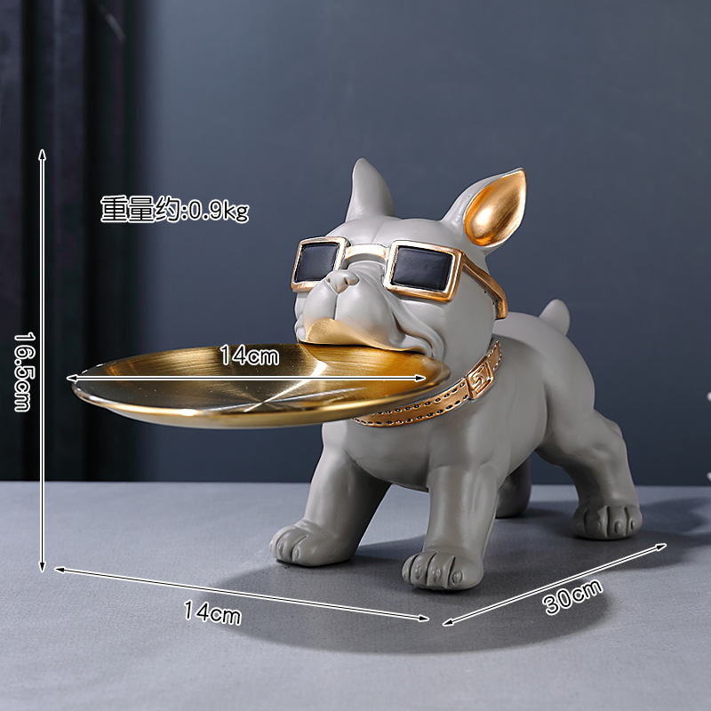 Dog Statue Cool French Bulldog Butler Décor with Tray Big Mouth Home Décor Storage Box Animal Resin Sculputre Figurine Art: Blue