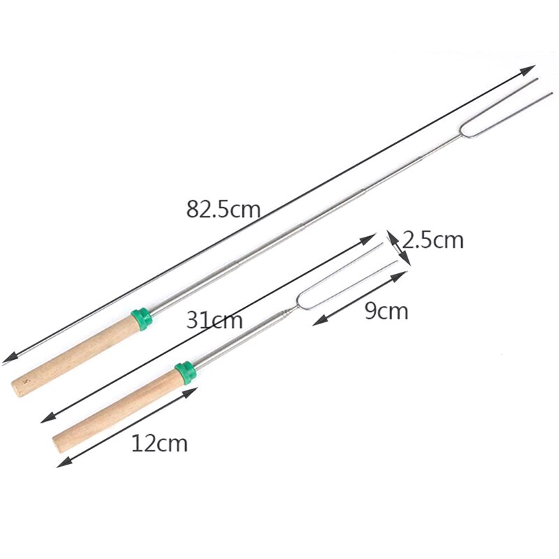 5 Stks/set Roosteren Vork Stok Roestvrij Staal Houten Handvat Telescopische Spies Als Grillen Gereedschap Voor Thuis Keuken Achtertuin Bbq