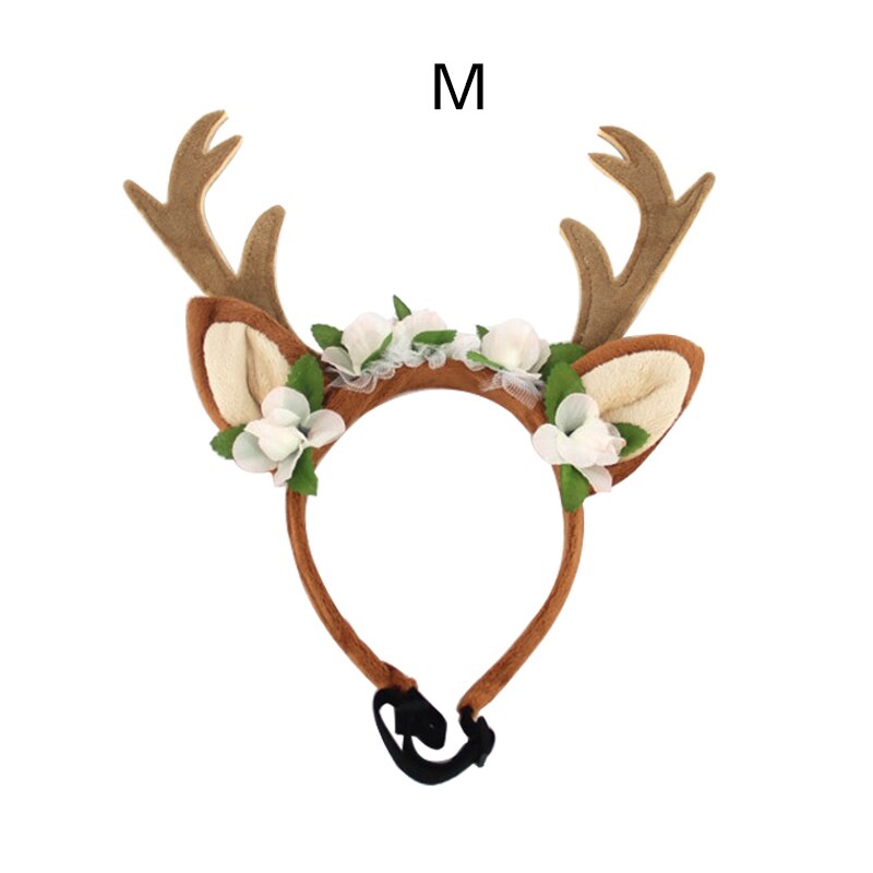 Husdjur jul horn ren huvudbonad pannband hund katt husdjur cosplay dress up rådjur hatt blommig pannband hund års kostym: M 30cm
