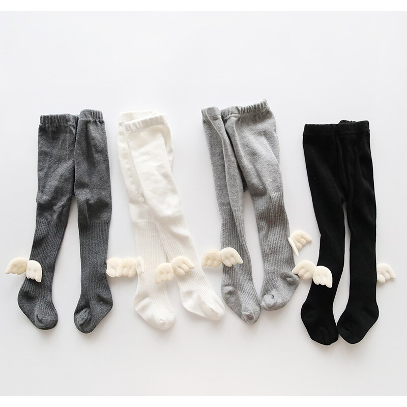 Adorável menina meia-calça anjo asas bebê cor sólida meias arco-nó fruta respirável malha algodão meias