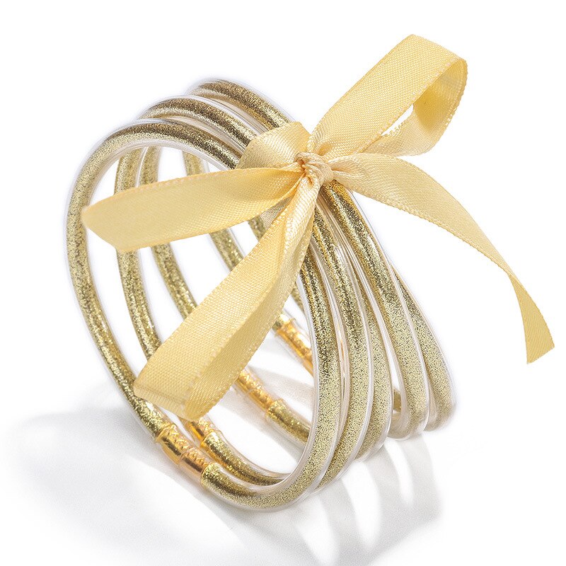 5 Stuks In Een Vriendschap Luipaard Roze Goud Glitter Jelly Armband Vriendschap Bangle: yellow