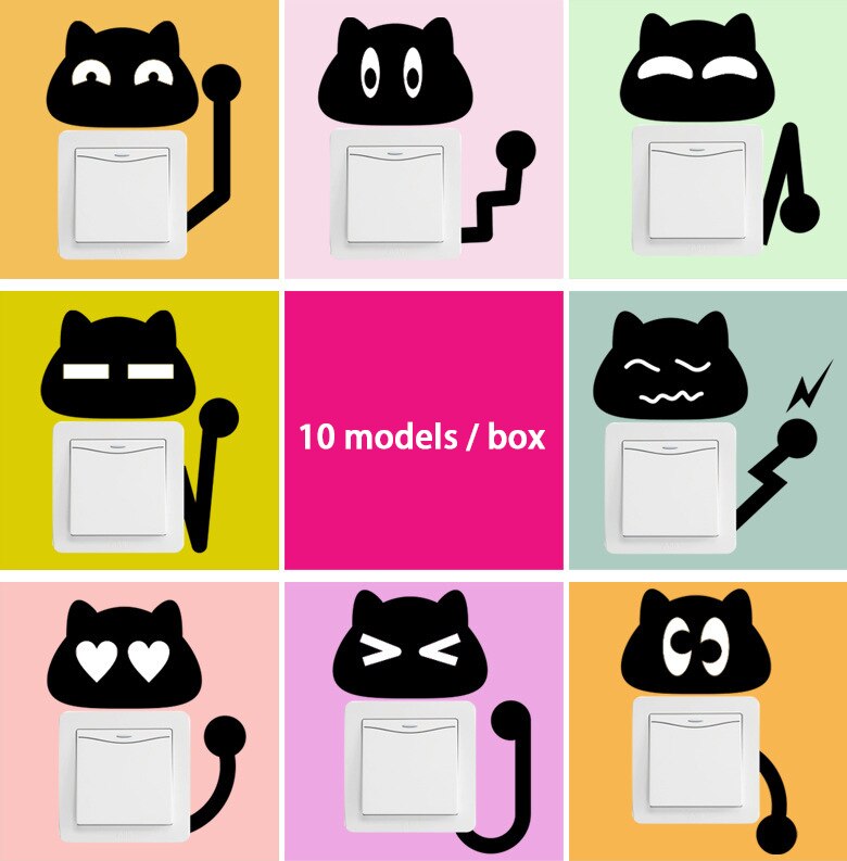 Cute cartoon little black cat animal Wall Sticker Switch sticker wall stickers Decorative self adhesive wallpaper
