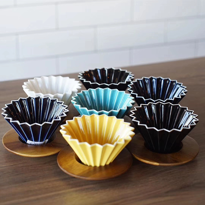Espresso Ceramic Coffee Filter Cup Ceramic Pour Over Coffee Maker with Wood Stand V60 Funnel Dripper Coffee Accessories 1-2 Cup