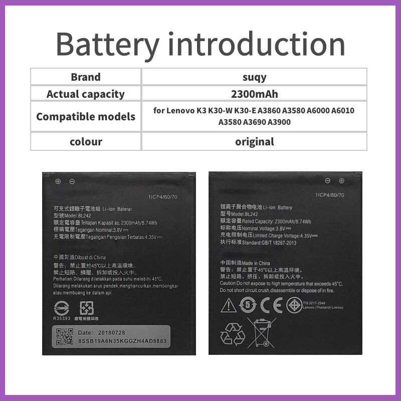 Suqy Rechargeable Battery for Lenovo K3 K30-W K30-E A3860 A3580 A6000 A6010 A3580 A3690 A3900 Mobile Phone Batteries Cellphones