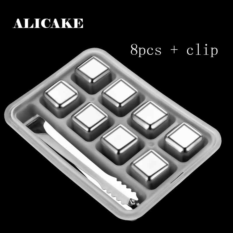 Ice Cubes Food Grade 304 Stainless Steel Metal Bar Whisky Stone Quick-Frozen Ice Wine Beer Cooler Reusable Set With Ice Cube Box: 8pcs