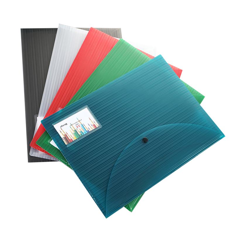 5 stk  a4 fil dokumentmappe klar plast dokument kuvert arrangør med trykknap holdbar opbevaringspose (tilfældig farve)