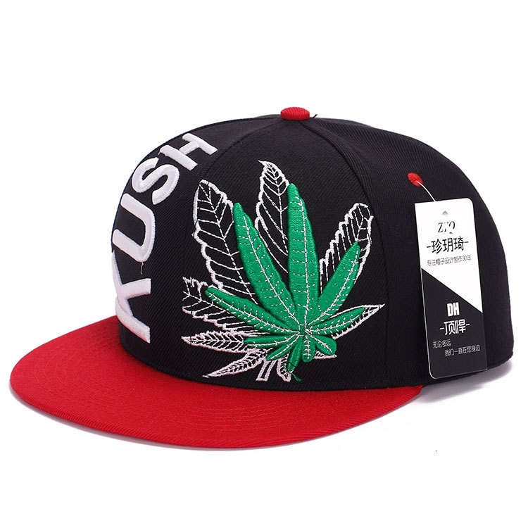 Women Men Vogue Sreet 3D Hemp leaf Embroidery Baseball Caps Maple leaves Chapeu Gorras Casquette snapback Hip Hop hats: black red