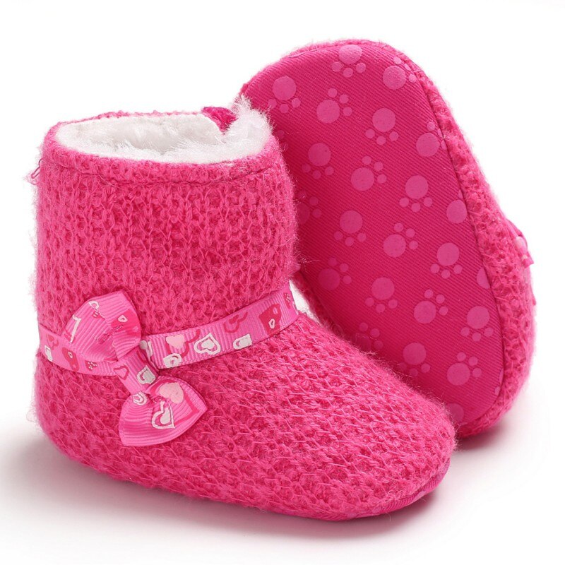 Inverno bebê arco botas de pelúcia macio bll booties para infnt meninas nti deslizamento neve bota manter wrm berço sapatos 0-18m: MR / 7-12 meses