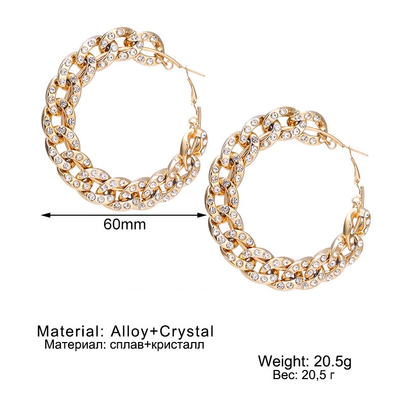IPARAM Punk Gold Crystal Big Circle Hoop Earrings Retro Twist Geometric Circle Metal Earrings Statement Female Gothic Jewelry: IPA0530-1