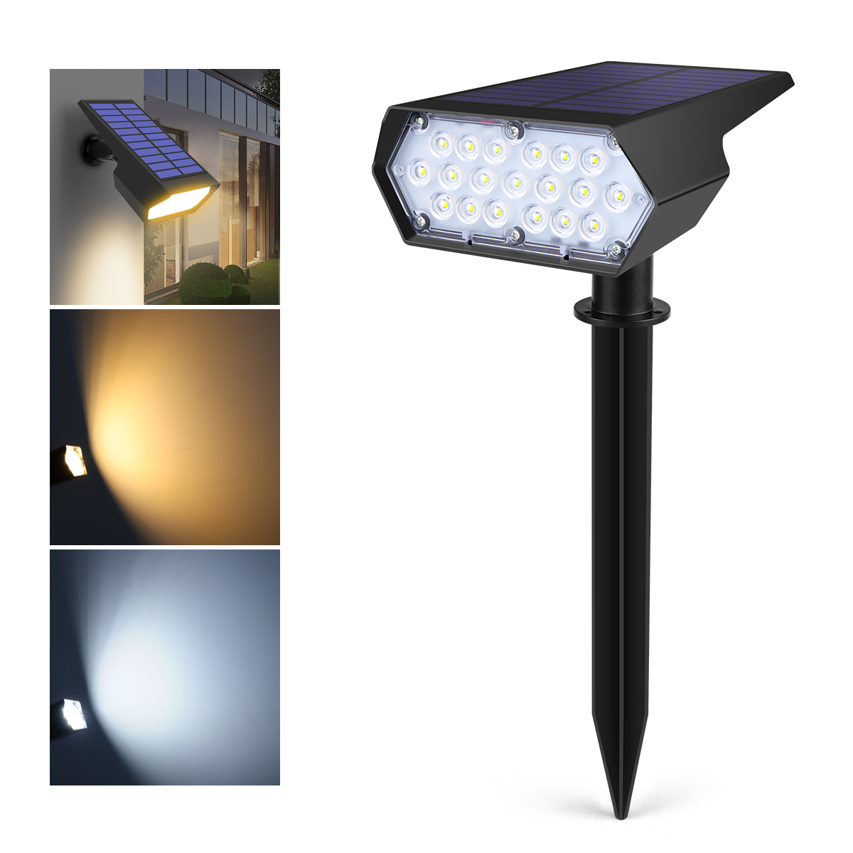 Monokristallijn silicium LED-spot op zonne-energie Ingebouwde batterij met grote capaciteit Schijnwerper Wandlamp voor buitenpad Tuintuin