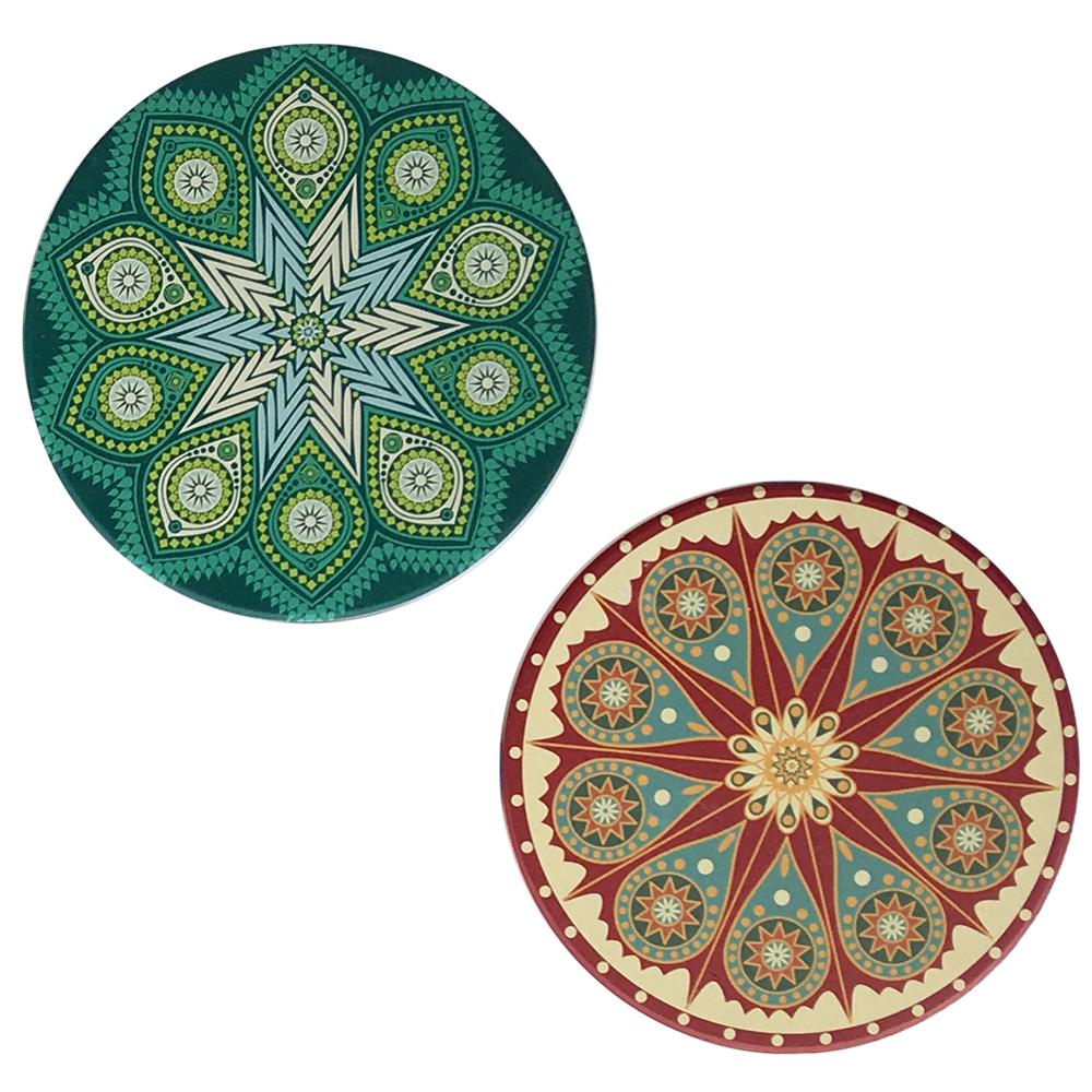 Hållbar exotisk auto mugghållare pad mandala snygg rund absorberande keramisk sten bohemisk stil värmetålig muggunderlägg matta: Typ c