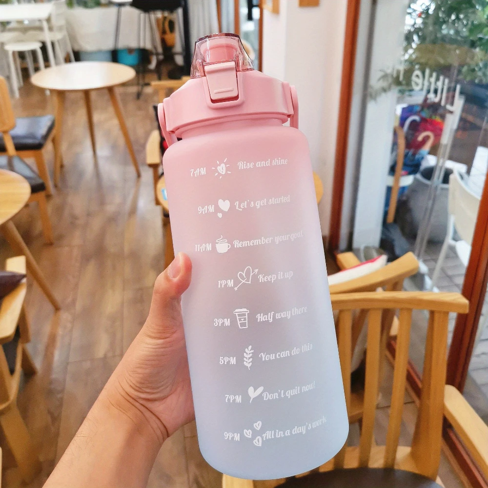 Waterfles 2-liter Blijf gehydrateerd Motiverend Lekvrij Plastic Sportfles Herinneringstijden Sport Outdoor Fitness Kantoor Binnen