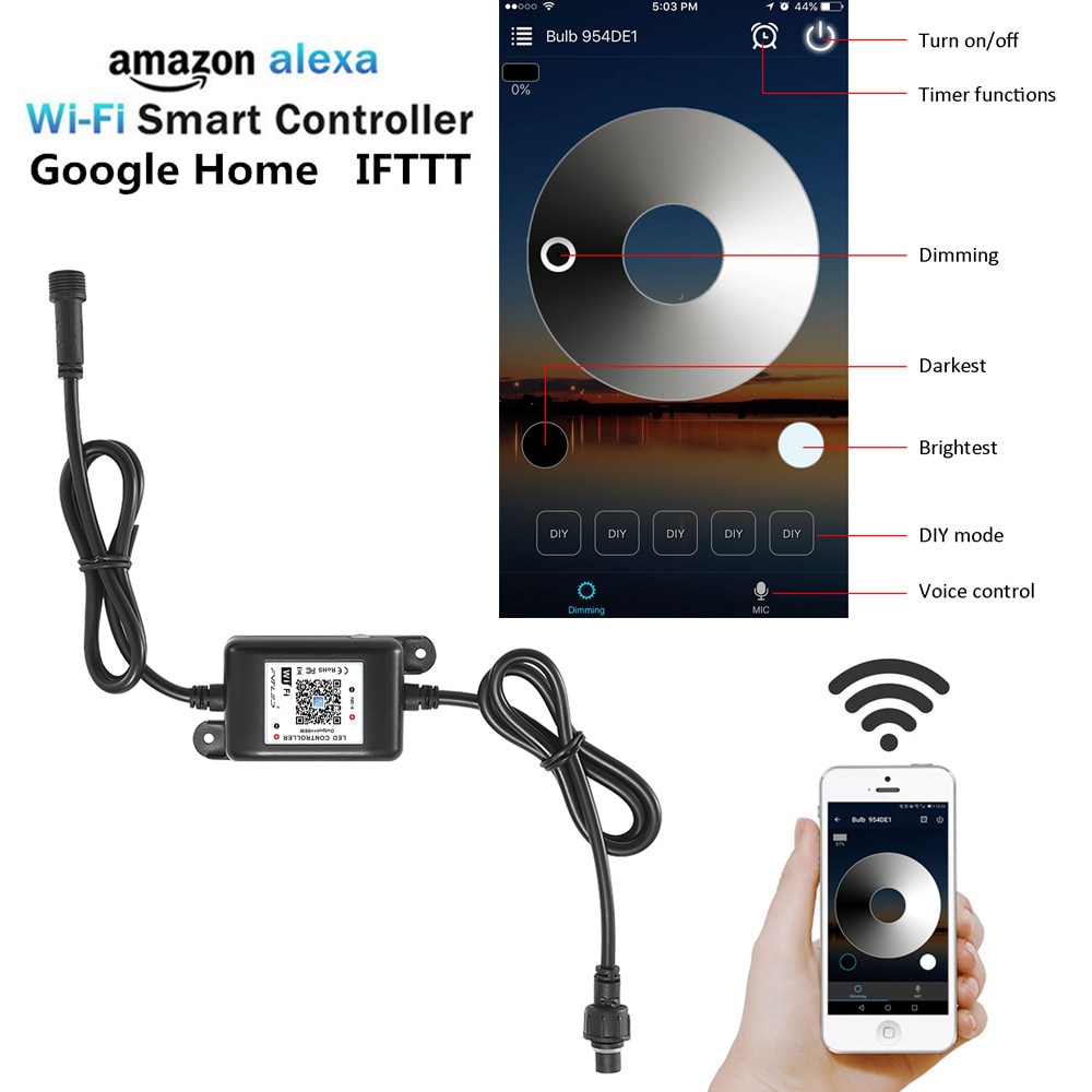 2 pin vandtæt smart wifi telefon app led controller dimmer timer til fvtled led dæk lys til alexa ekko google home ifttt
