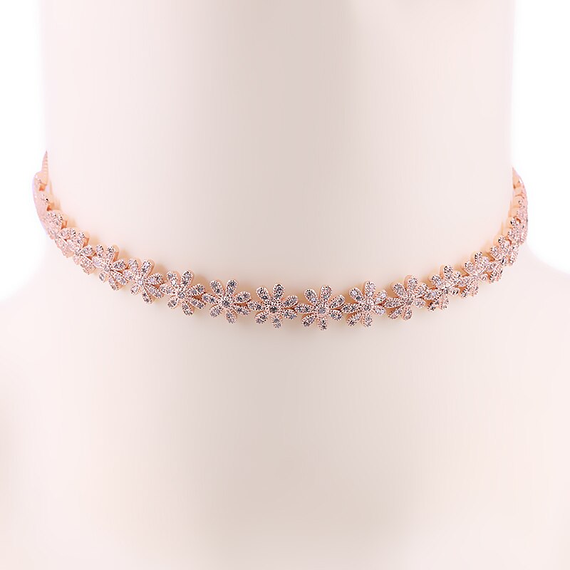 MIEG Marquesa Leaf Zirconia cúbica CZ, Gargantilla DE TENIS brillante, collares para mujer, joyería: Rose Gold 008