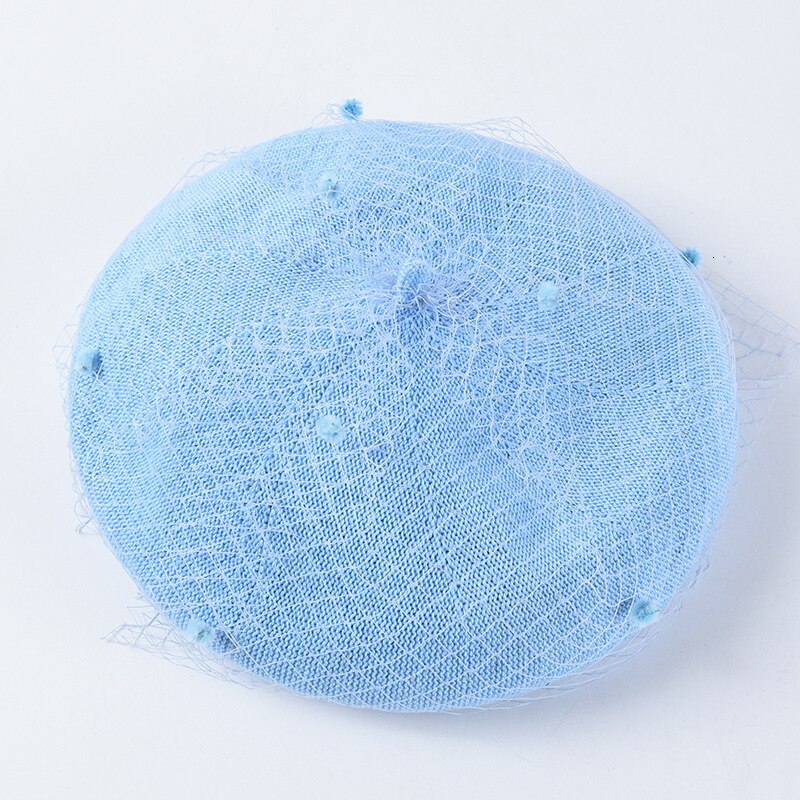 Fedora hoeden voor vrouwen dames fedora's wollen vilt mesh strik bloemen formele baretten retro baret britse mesh gaas stip pet: Blauw