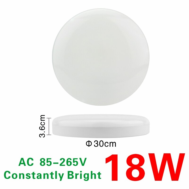 LED Ceiling Lamp 8w 18w PIR Motion Sensor Lamp Surface Mounted Auto Smart Sounds Control AC 110V 220V Round Panel Light: 18WConstantly bright