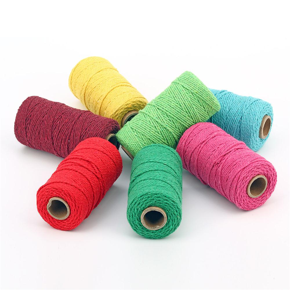 2mm 100M Colorful Thread Cord 100% Cotton Twisted Craft Macrame String DIY Home Textile Wedding Decoration Accessories