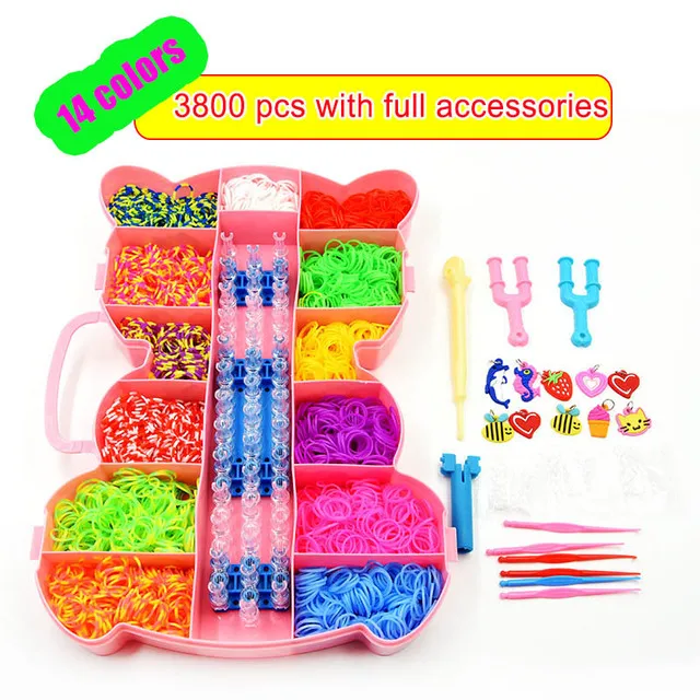 Kit de bandes de métier à tisser en caoutchouc fait à la main pour enfants, métier à tisser torsadé, fabricant de bracelets, kits exécutifs, navire chia, en stock, bricolage: Bleu