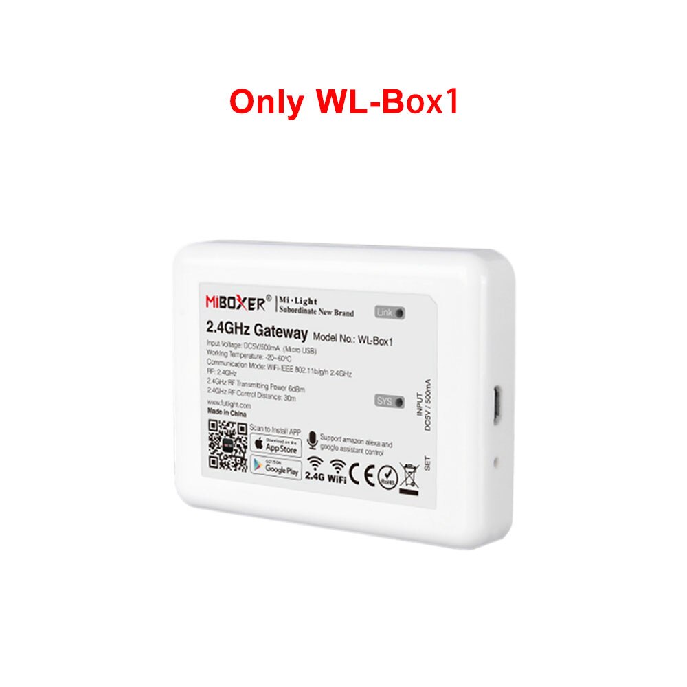 MiBoxer Milight Dimmer 4-Zone RF CCT Remote With Handle 2.4GHZ Gateway WL-Box1 Wifi Controller For 2835 5050 LED Strip Light: Only WL-Box1