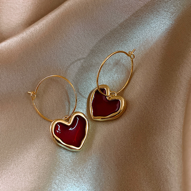Zoete Trend Enamel Red Love Hart Oorringen Voor Vrouwen Temperament Elegante Eenvoudige Oorbellen Meisjes Partij Sieraden