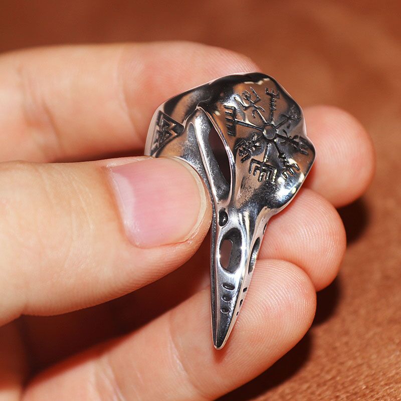 Vintage Viking Style Odin Crow Skull Compass Ring Suitable for Men&#39;s Gothic Jewelry Amulet Ring