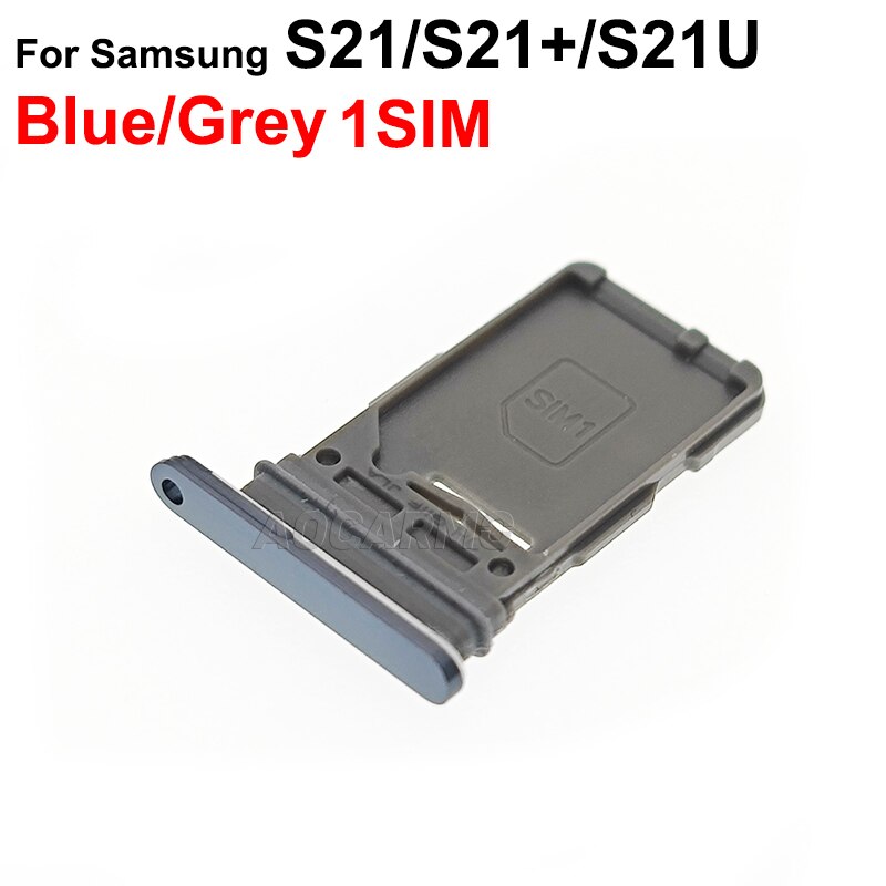 Aocarmo para samsung galaxy s21 ultra s21 + s21u s21 plus único &amp; duplo cartão sim bandeja slot para cartão titular peças de reposição: Blue-Single