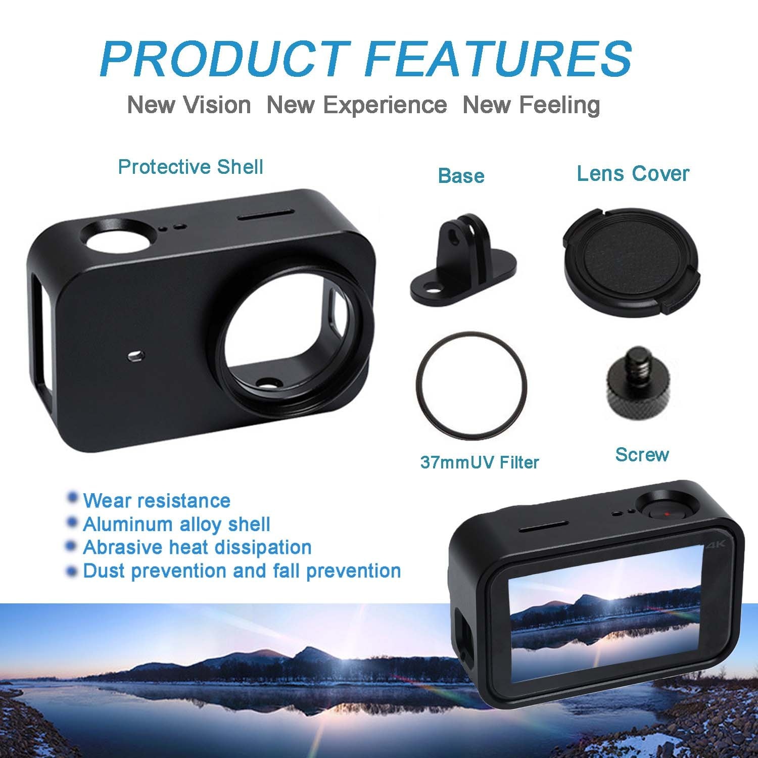 Top Cnc Aluminum Alloy Protective Case For Xiaomi Mijia Camera Cage Mount With 37mm Uv Lens For Mijia 4K Mini Sport Camera