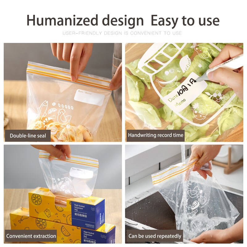 PE Food Storage Bag Leakproof Containers Reusable Stand Up Zip Shut Bag Fresh Bag Food Storage Containers Fresh-keeping Bag