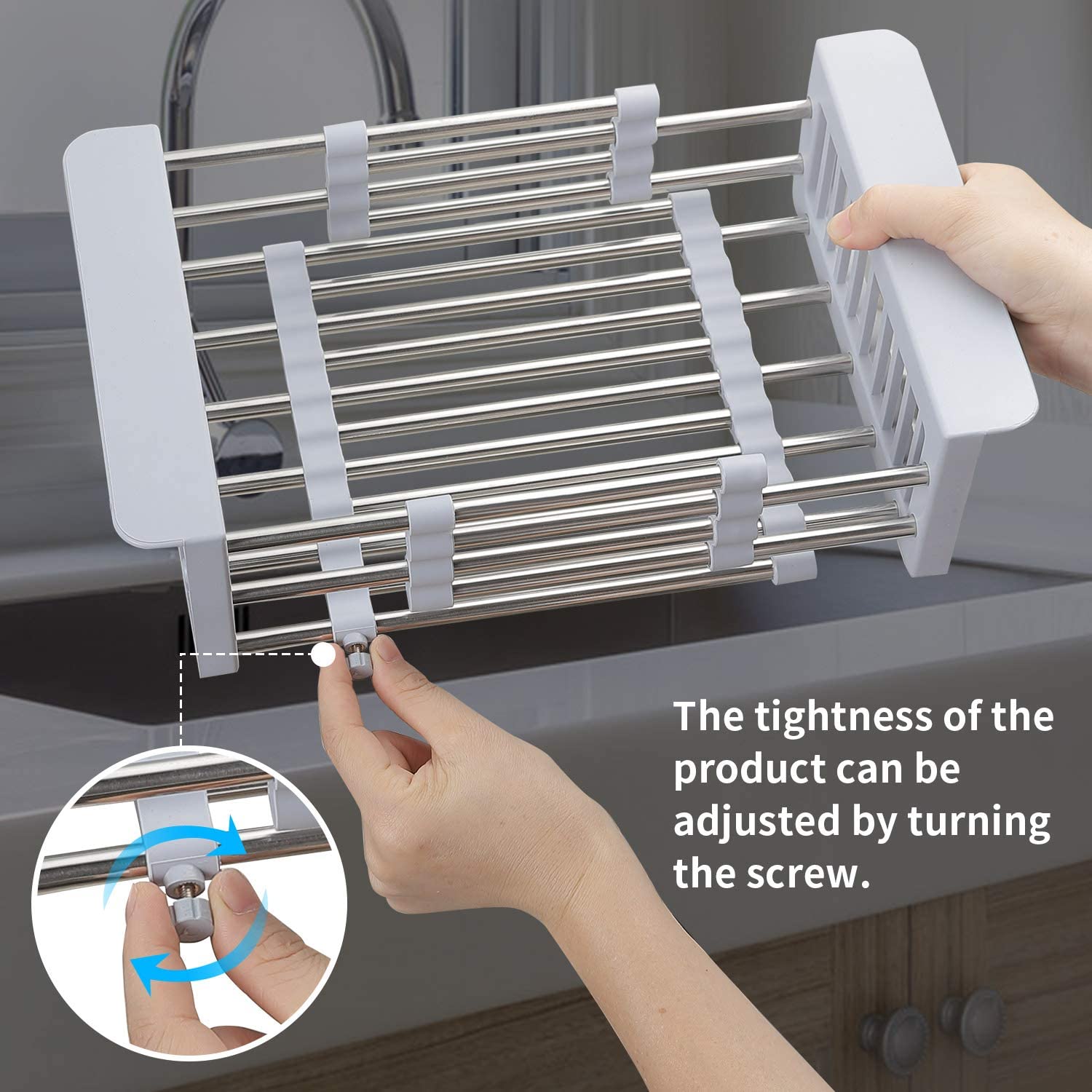 Adjustable Sink Drainer Basket Stainless Steel Kitchen Dish Drying Rack Over Sink Storage For Vegetable Tray Drainer Organizer