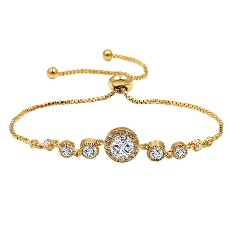 WEIMANJINGDIAN rond Zircon cubique cristal CZ réglable Halo Bracelets pour femme ou bijoux de Zircon de mariage: yellow gold