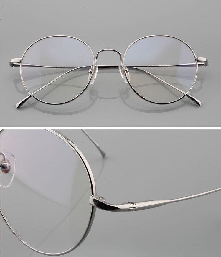 Solid Pure Titanium Round Eyeglasses Frame Myopia Optical Frames Glasses Retro Prescription Eyeglasses Men Women Frames: SILVERY