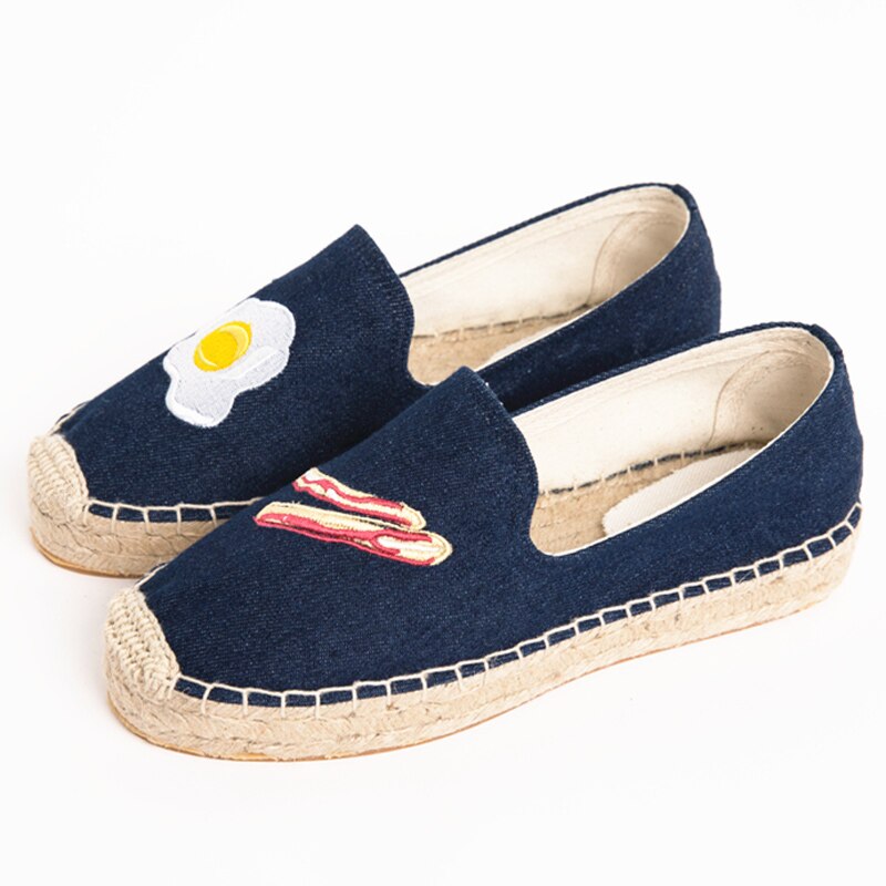 Alpargatas con fondo grueso y huevos de tocino para mujer , Primavera Verano, playa, tela bordada, alpargatas, zapatos planos con plataforma para mujer: 11