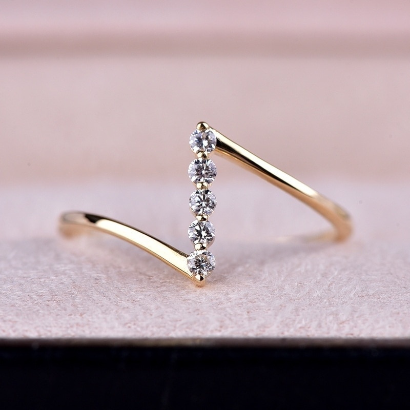Lækker 5 cz krystalring geometrisk belagt, guld eller rosa guld plade sarte stabelbare ringe dejlige til hende