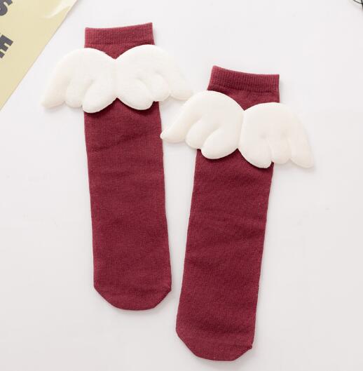 2020new pile of socks wings spring and autumn baby socks children in the tube warm wings antler socks: wine red wing