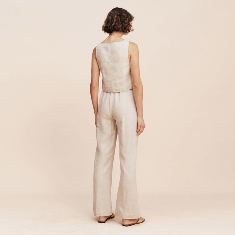 100%  ærmeløse crop tops med firkantet hals i linned til kvinder, elegant temperament, afslappet, løs, dame, sommer, korte seler, toppe