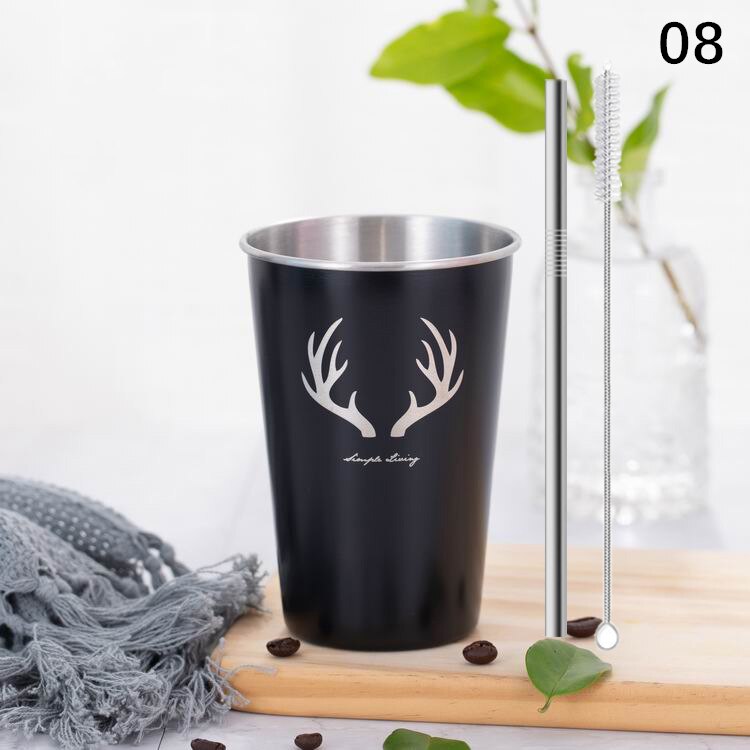 Ruostumaton teräs kahvimuki kannella olki kirje matka retkeily tee maito mehu kupit kotitoimisto olutkuppi 1pc: 08